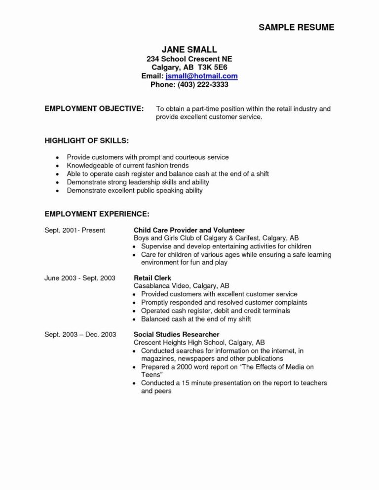 Resume Objective For Part Time Job Student Example
