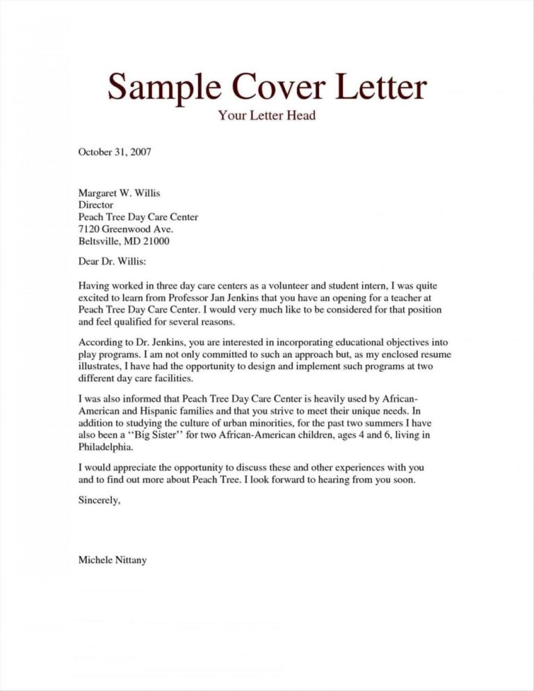 Cover Letter Sample Opening Statement