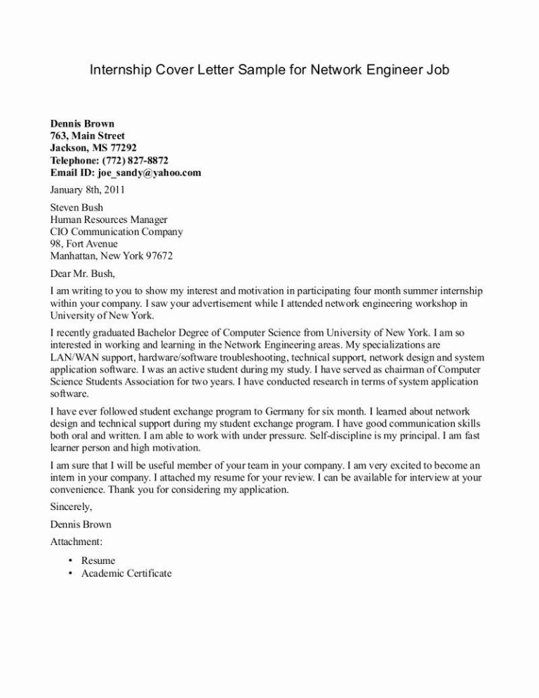 Internship Cover Letter Sample Engineering