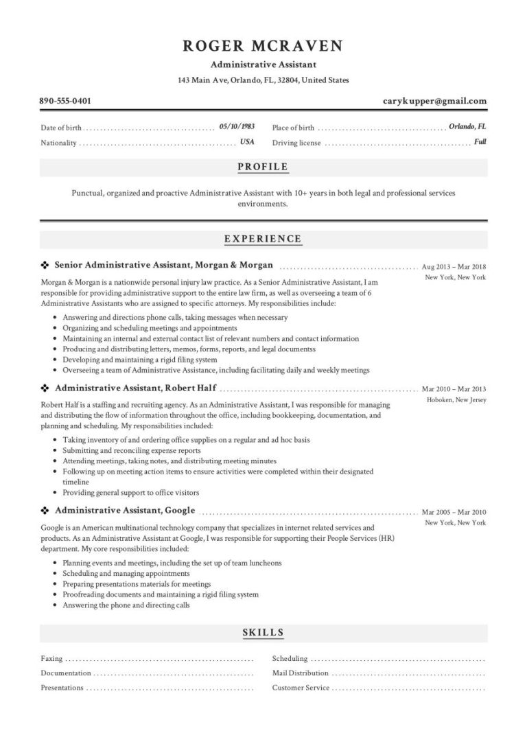 Resume Sample 2019 Usa
