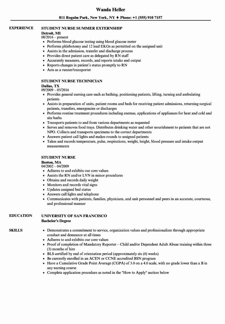 Nursing Student Resume Examples