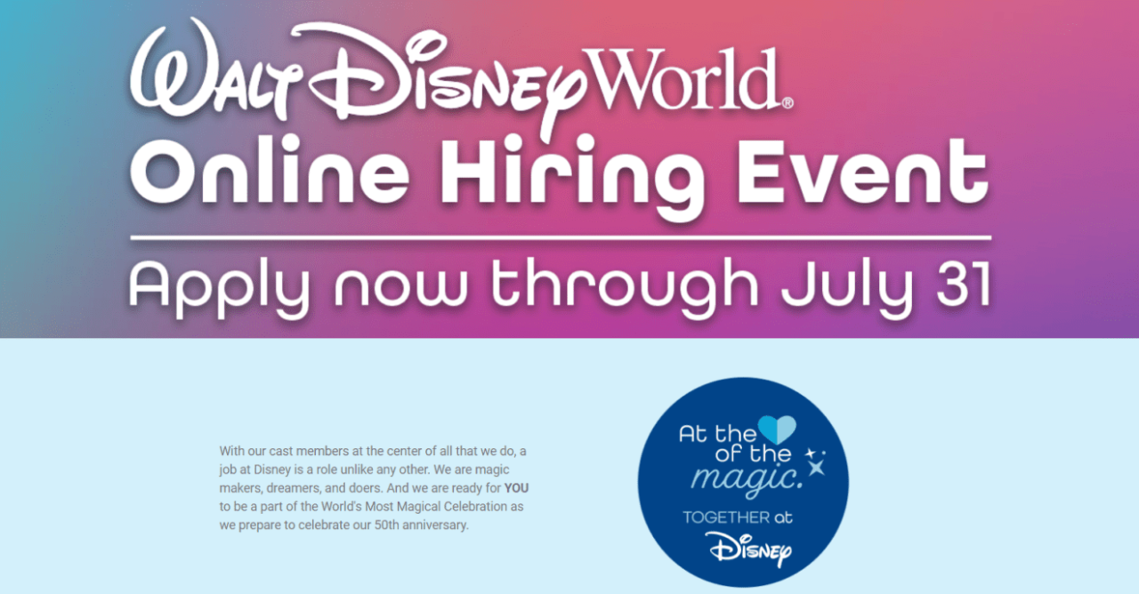 Disney World is hosting an online hiring event with 1,000 signon
