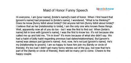 Maid Of Honor Speech Examples Funny