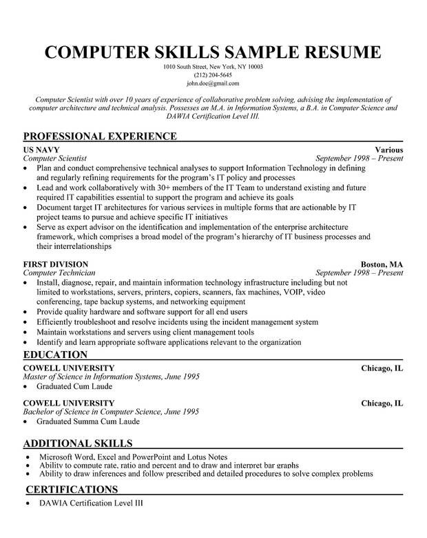 Cv Skills And Experience Examples