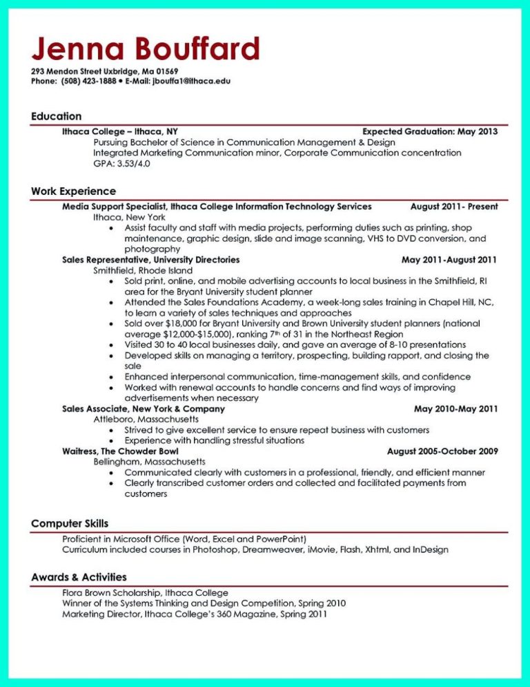 How To Write A Resume College Student Internship