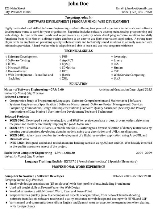 Professional Resume Format For Experienced Software Developer
