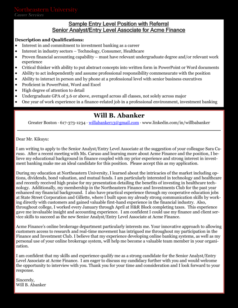 Cover Letter For Business Systems Analyst Position