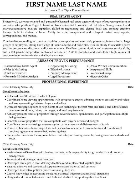 Real Estate Resume Objective Examples