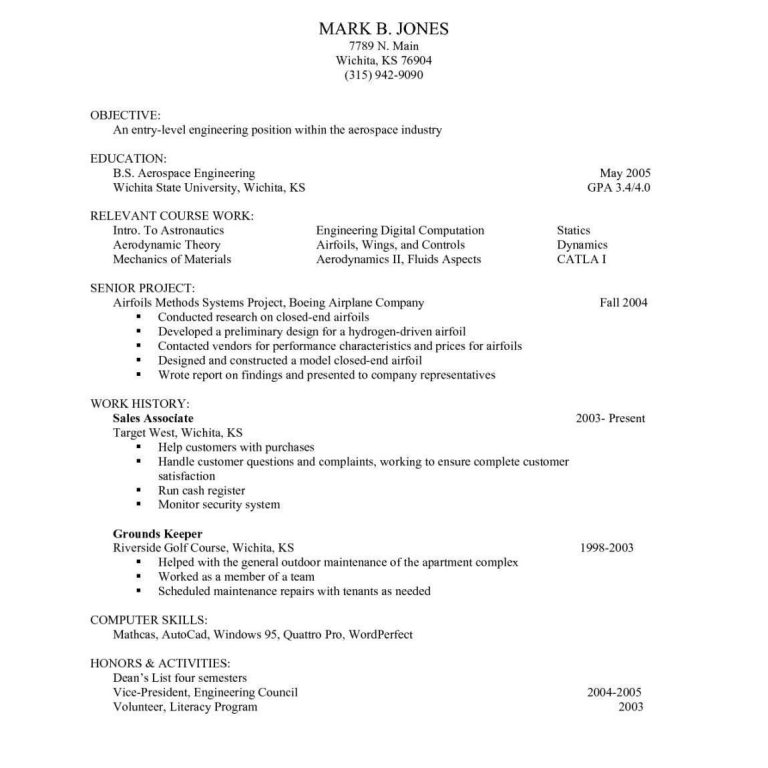 Work Experience Resume Sample For Students