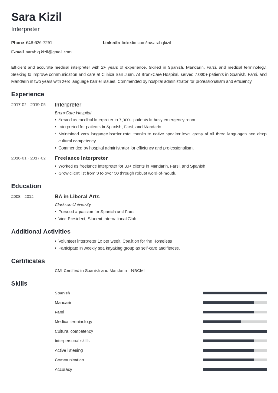 Cv Experience Examples Uk