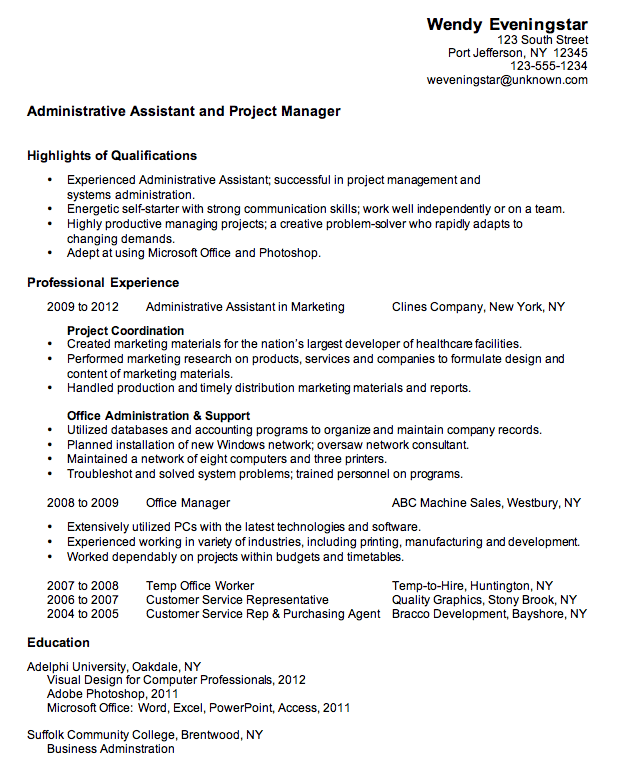 Sample Resume For Secretary With No Experience