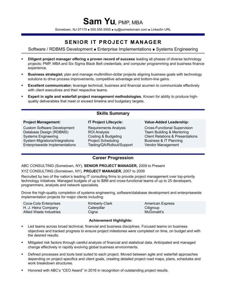 Software Development Project Manager Resume