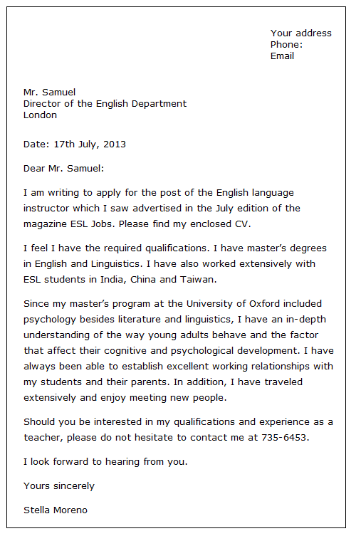 College Application Letter Format In English