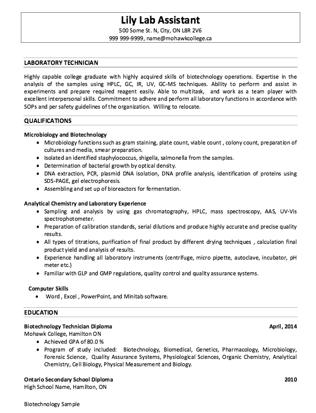 Cover Letter Medical Laboratory Technologist