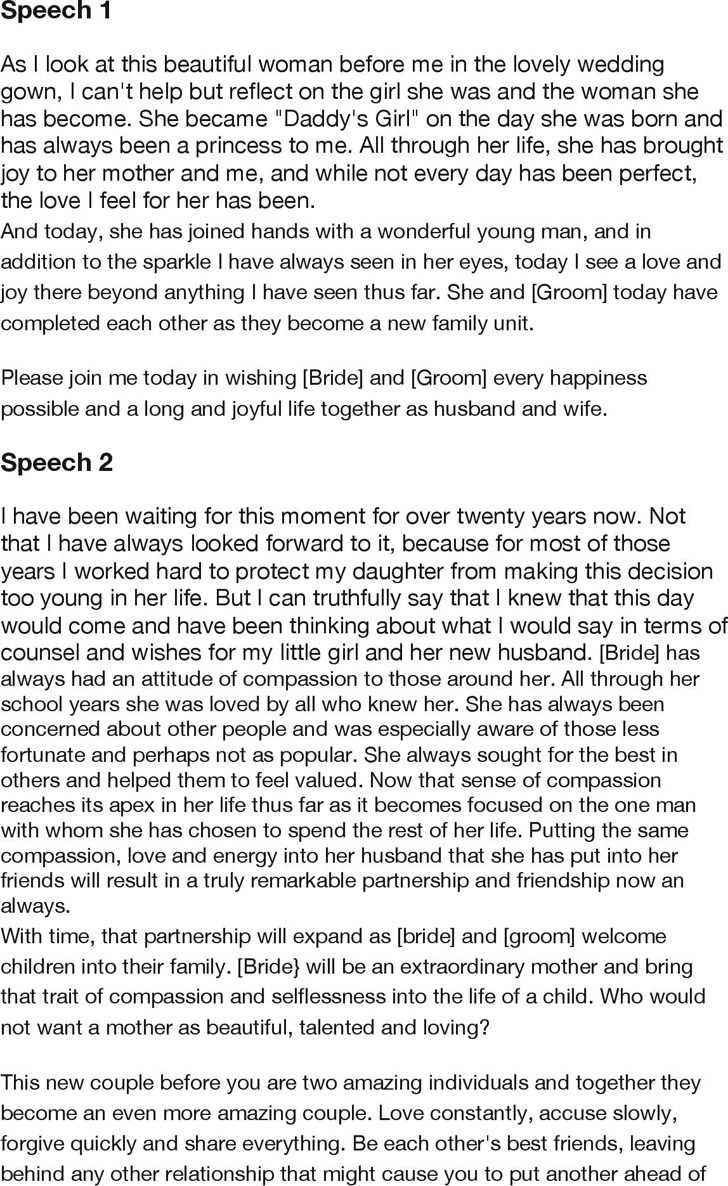 Father of the Bride Speech Examples Download Free Bride speech examples, Wedding speech
