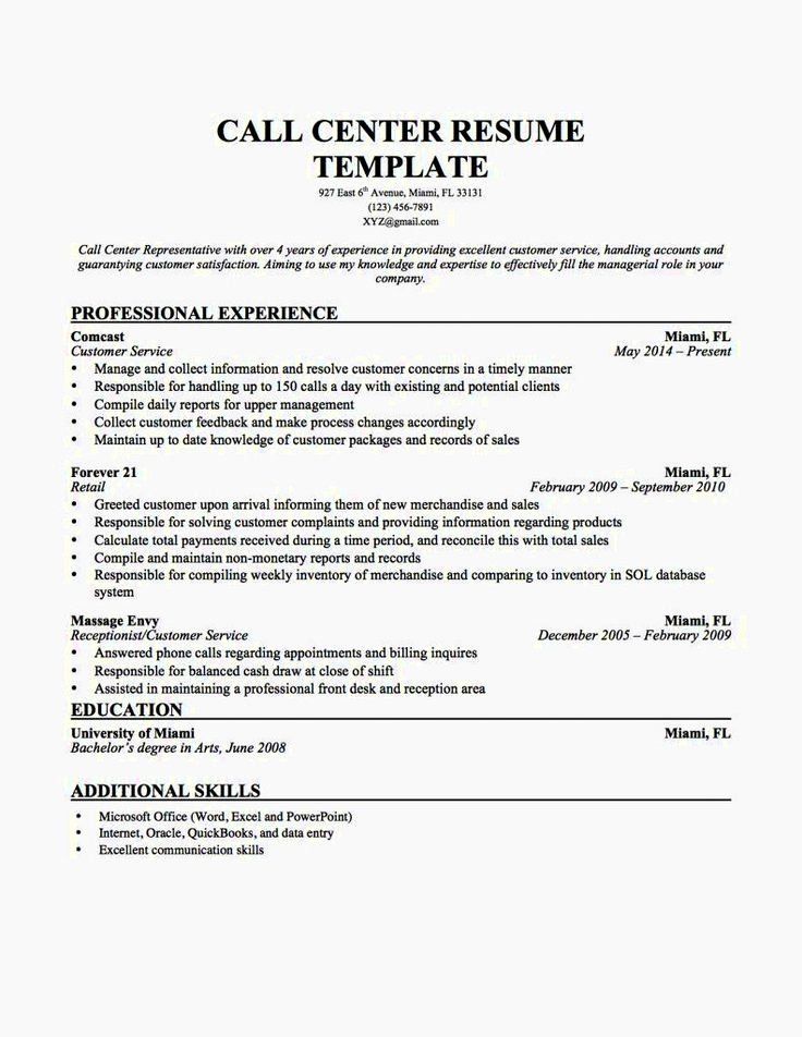 Call Center Management Resume Examples
