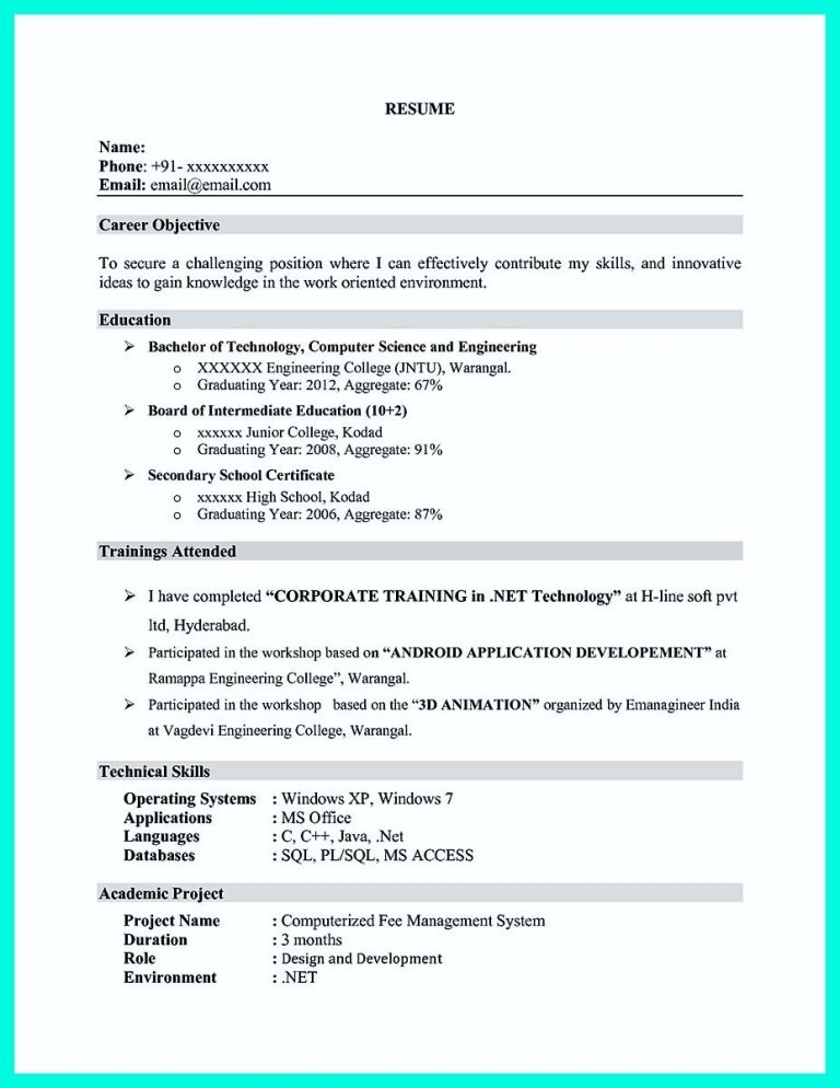 Sample Resume For Computer Science Engineering Students
