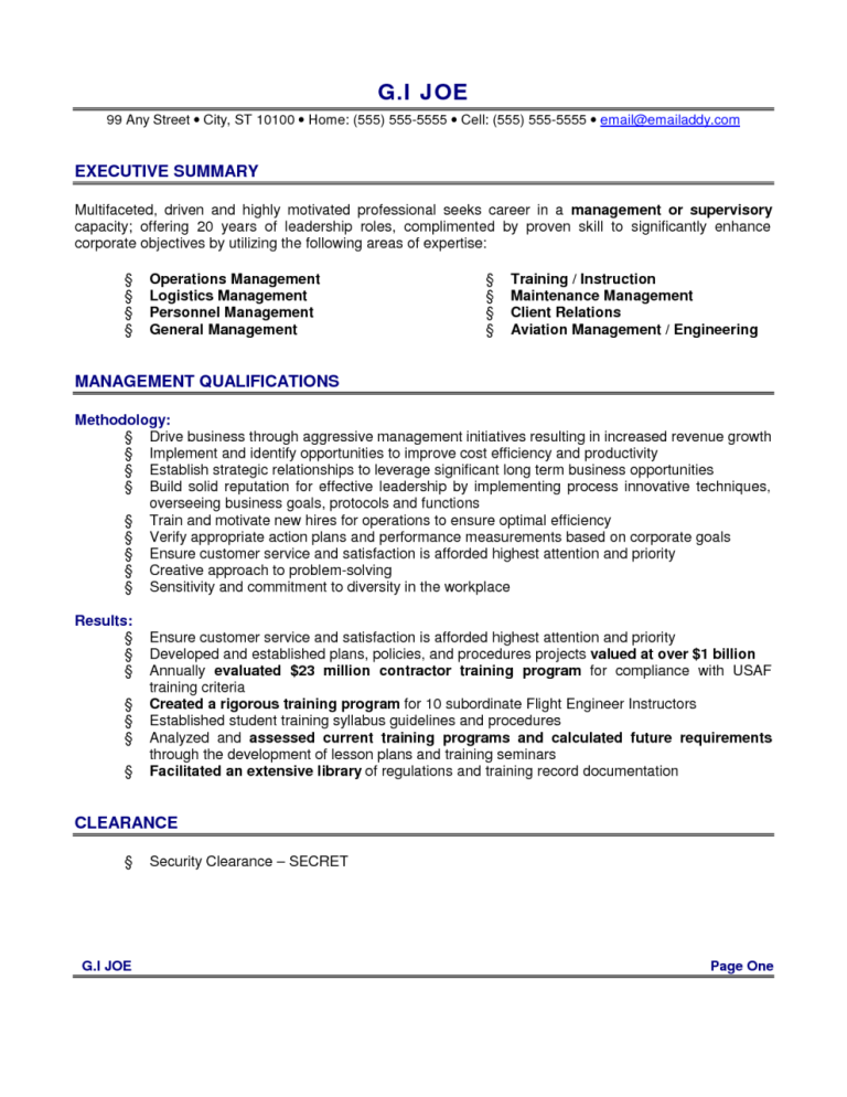 General Resume Summary Statement Examples