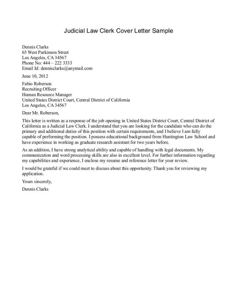 Law Clerk Cover Letter Example