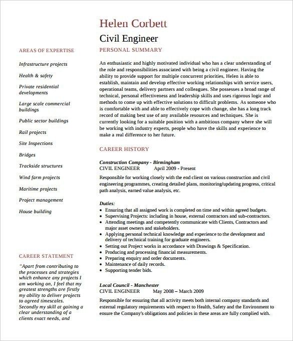Civil Engineer Resume Sample For Freshers