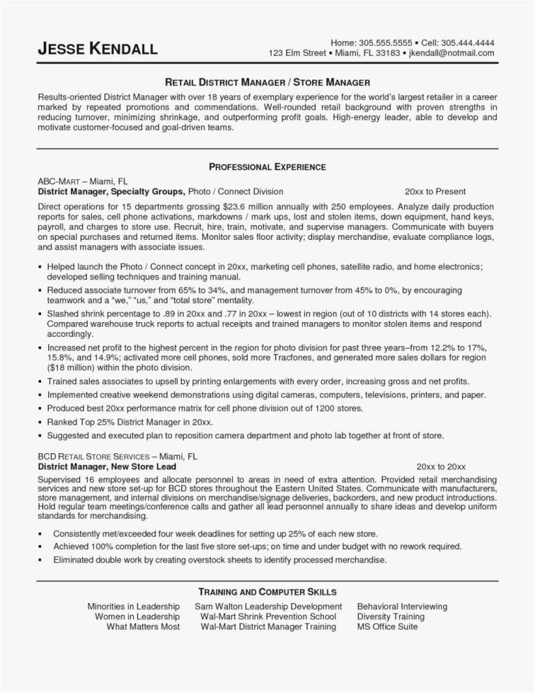 Best District Manager Resume