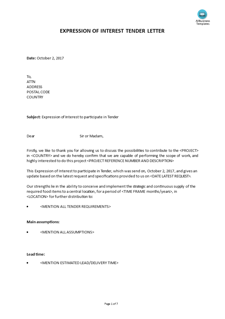 Expression Of Interest Letter For A Job Template