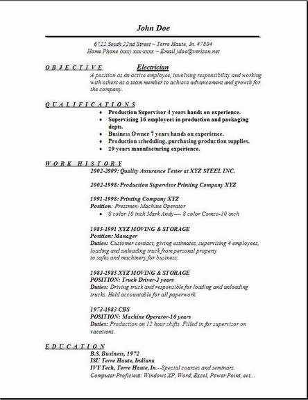 Electrician Resume Sample In Word Format