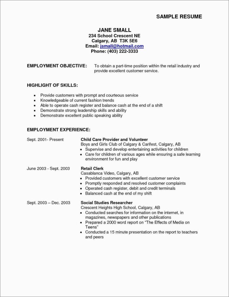 College Student Resume For Part Time Job Student Sample