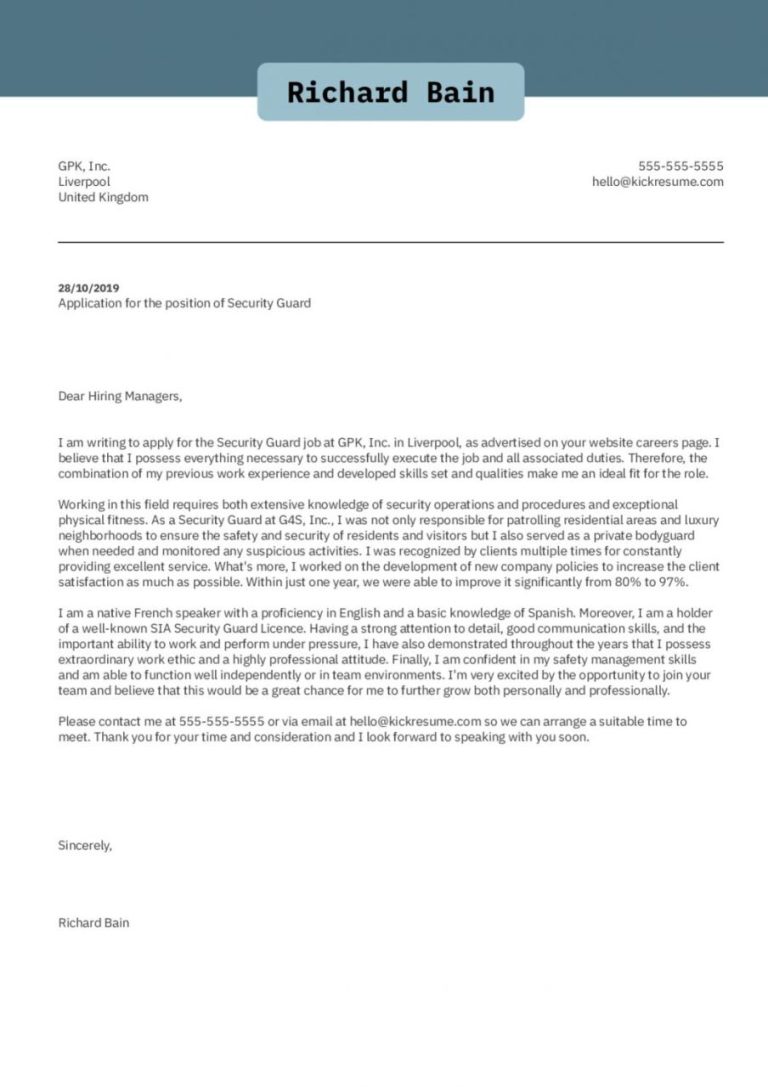Security Guard Cover Letter Sample No Experience