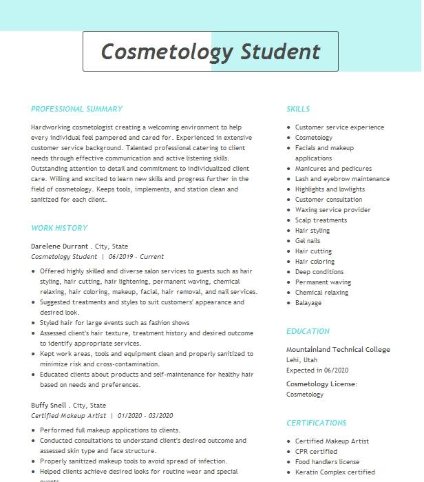 How To Write A Resume For Cosmetology Student