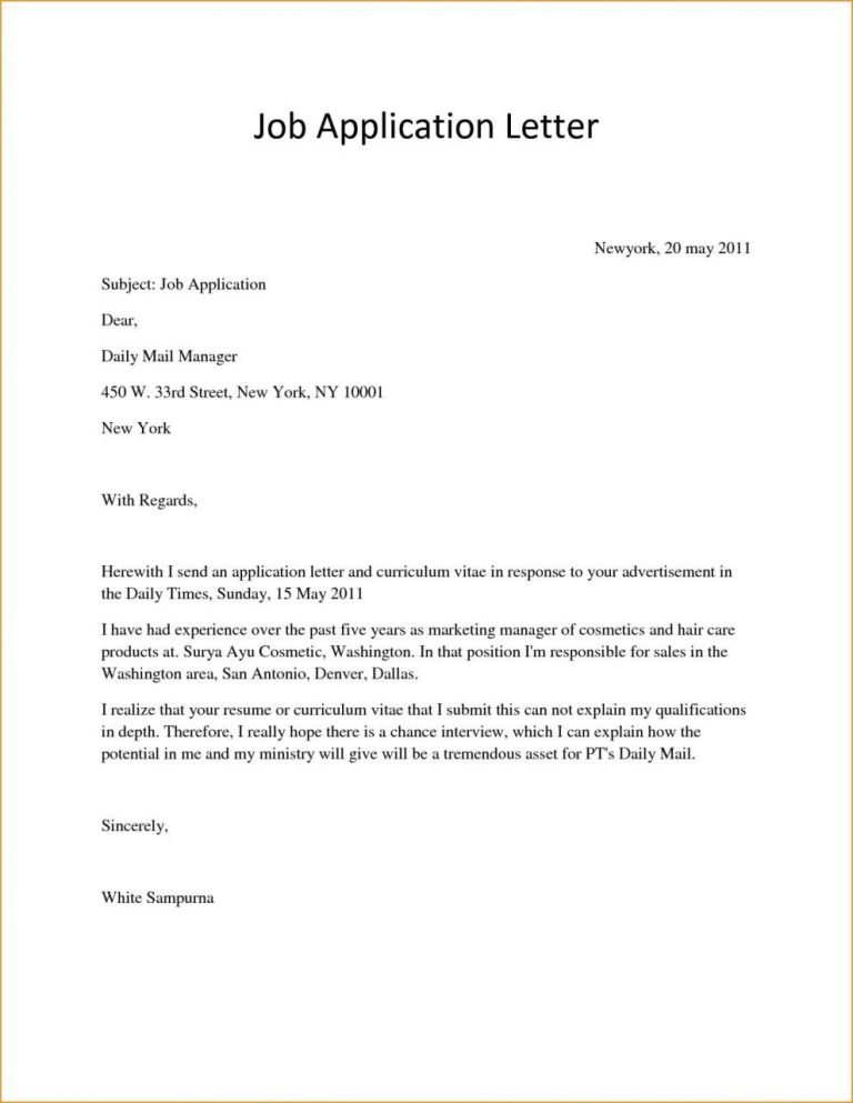 Job Applicant Sample Short Cover Letter Job Application Email Sample For Experience