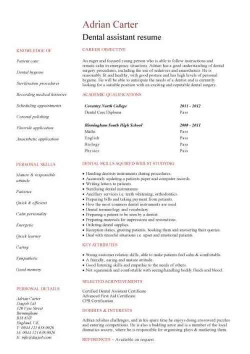 Dental Assistant Resume Templates Free