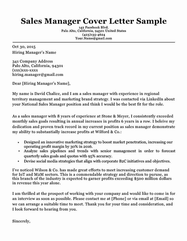 Regional Sales Manager Cover Letter Examples