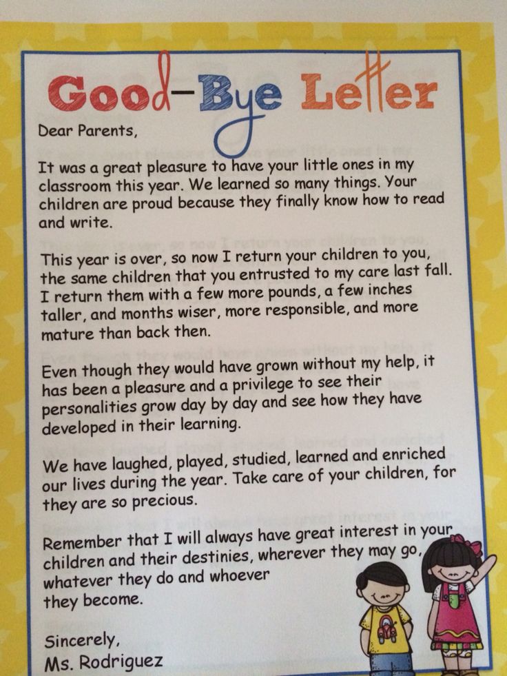 End of Year goodbye letter to parents Kindergarten graduation speech