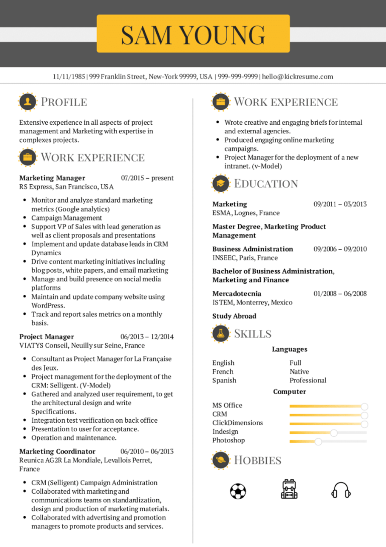 Marketing Position Resume Sample