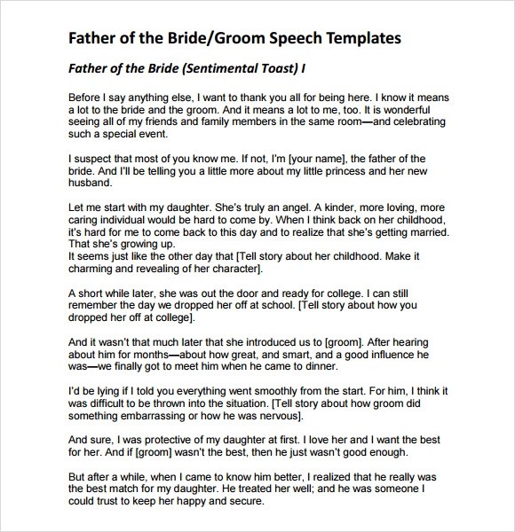 9+ Father of the Bride Speech Samples Sample Templates