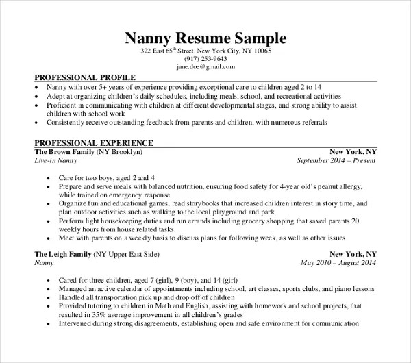 What To Say On A Nanny Resume