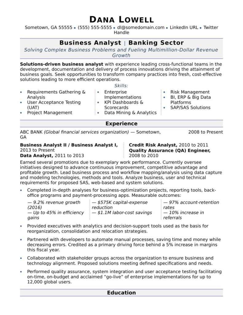 Business Analyst Resume Sample For Freshers – Coverletterpedia