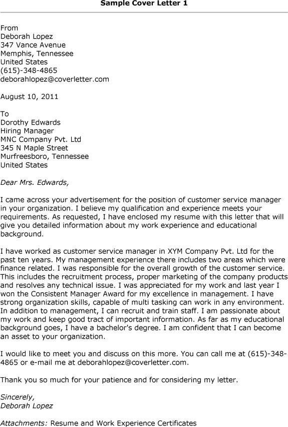 Customer Relations Manager Cover Letter