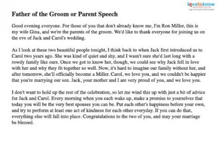 Parents Of The Groom Speech Examples