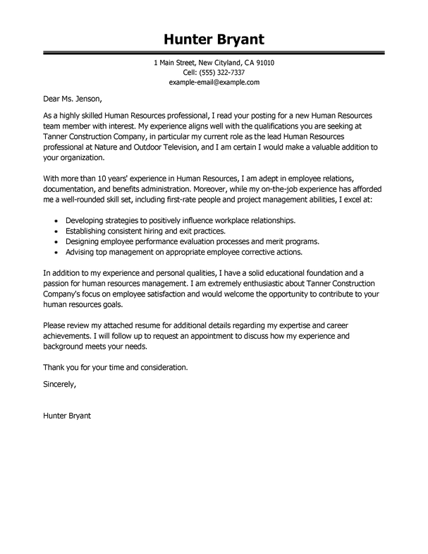 Human Resources Manager Cover Letter Template