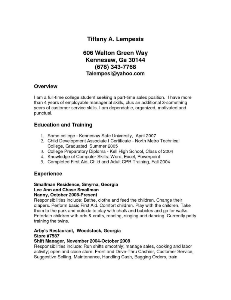 Sample Resume For College Students Looking For Part-time Job