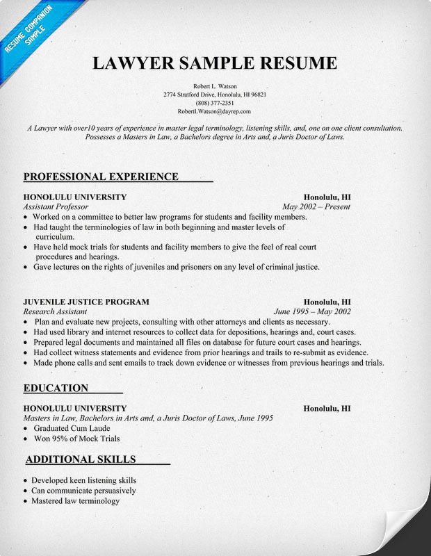 Professional Lawyer Resume Examples