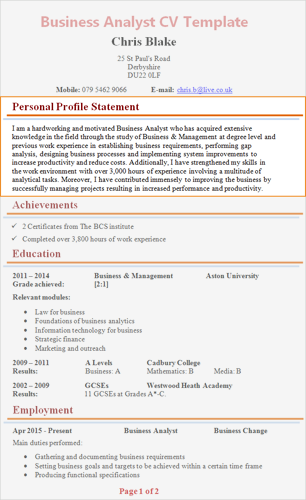 Example Of Personal Statement For Cv