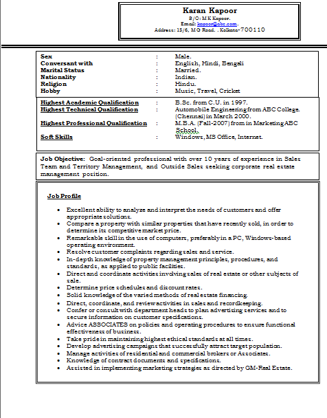 Resume Format For Experienced It Professionals Doc
