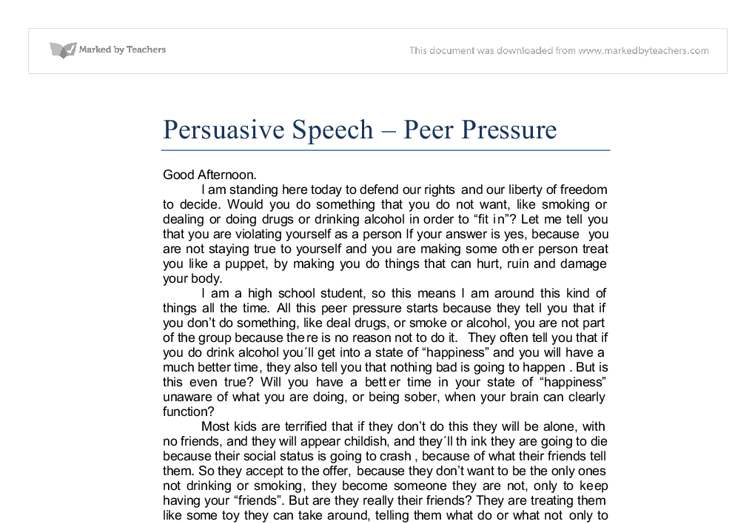 Persuasive Speech Sample