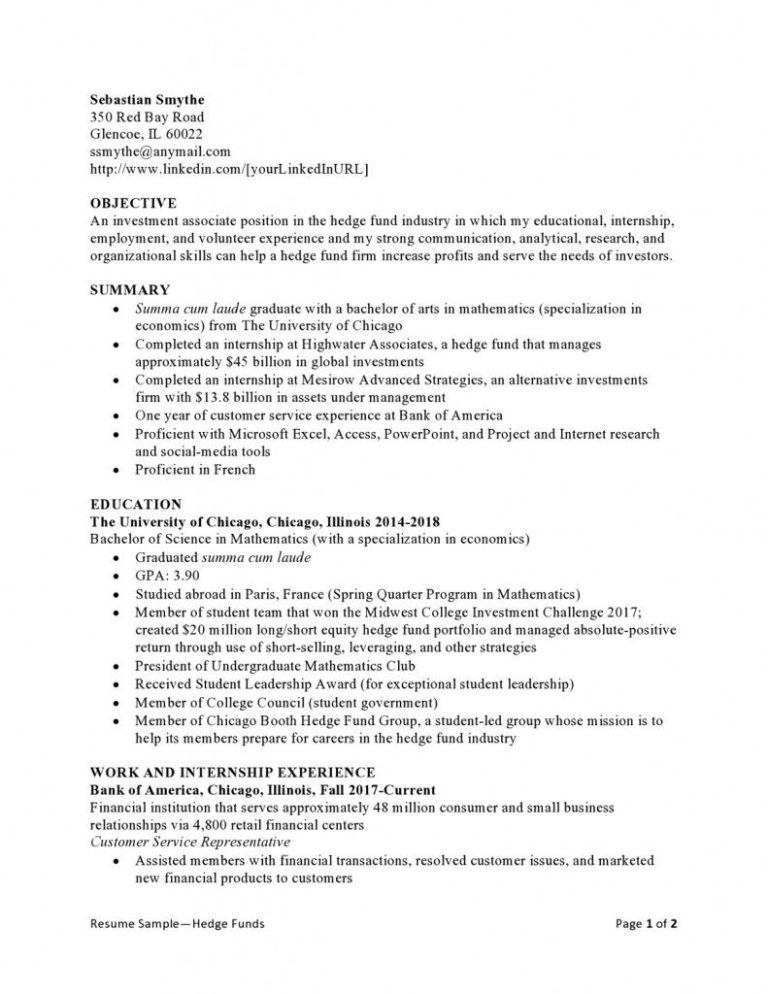 Graduate Investment Banking Cv Template