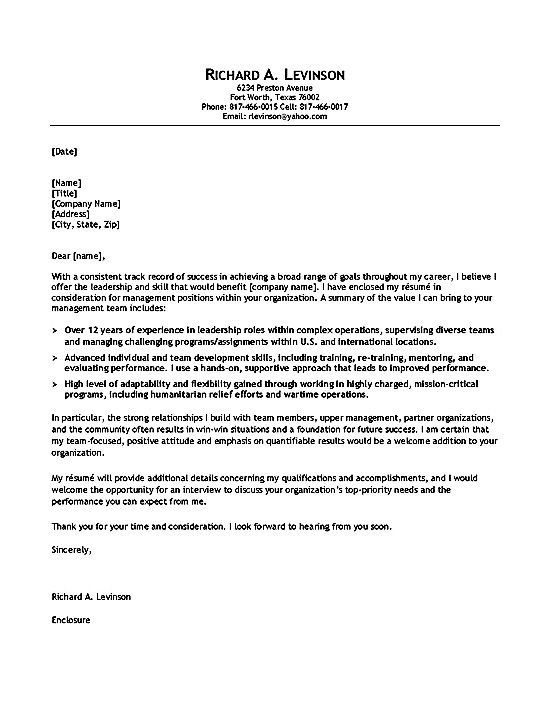 Business Management Cover Letter Template