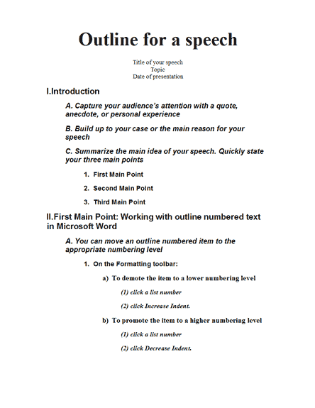 Format Of Speech Writing