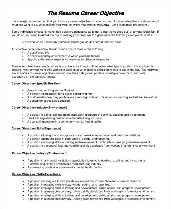 Examples Of Objective Statements For Resume